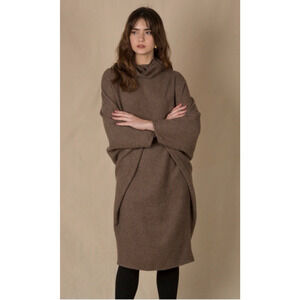 Mascielo Dress Sienna Baby Alpaca Brown Tan Kimono Sweater Dress Mock Neck Knee